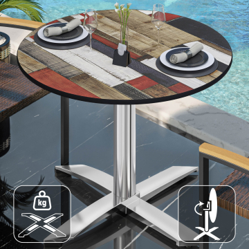 CPTG | Bistro Tisch | Ø:H 70 x 75 cm | Vintage Bunt / Aluminium | Klappbar/ Zusatzgewicht