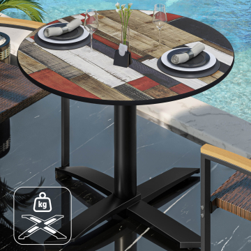 CPTG | Bistro Tisch | Ø:H 70 x 75 cm | Vintage Bunt / Aluminium Schwarz | Zusatzgewicht