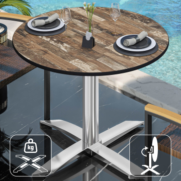CPTG | Bistro Tisch | Ø:H 70 x 75 cm | Vintage Old / Aluminium | Klappbar/ Zusatzgewicht