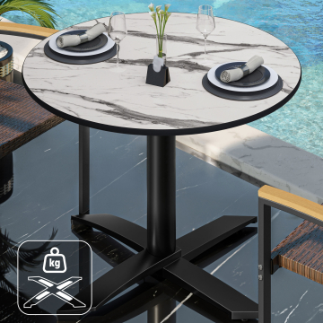 CPTG | Bistro Tisch | Ø:H 70 x 75 cm | Weiß Marmor / Aluminium Schwarz | Zusatzgewicht