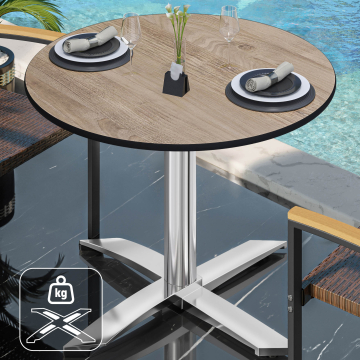 CPTG | Bistro Tisch | Ø:H 70 x 76 cm | Rustikal Eiche / Aluminium | Zusatzgewicht