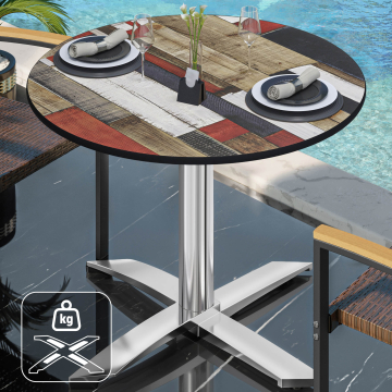 CPTG | Bistro Tisch | Ø:H 70 x 76 cm | Vintage Bunt / Aluminium | Zusatzgewicht