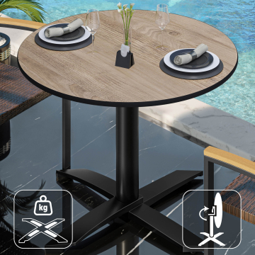 CPTG | Bistrobord | Ø:H 70 x 75 cm | Rustikk eik / aluminium svart | Sammenleggbar/tilleggsvekt