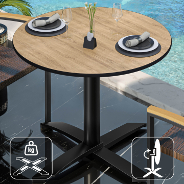 CPTG | Mesa bistro | Ø:H 70 x 75 cm | roble / aluminio negro | plegable/ peso adicional