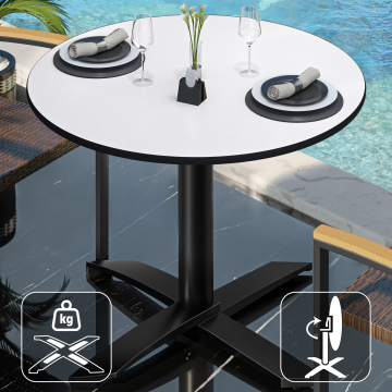 CPTG | Table Bistro | Ø:H 60 x 75 cm | Blanc / Aluminium Noir | Pliable/ Poids supplémentaire