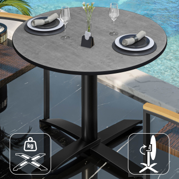 CPTG | Table Bistro | Ø:H 60 x 75 cm | Béton / Aluminium Noir | Pliable/ Poids supplémentaire