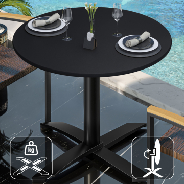 CPTG | Table Bistro | Ø:H 60 x 75 cm | Noir / Aluminium Noir | Pliable/ Poids supplémentaire