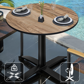 CPTG | Table Bistro | Ø:H 60 x 75 cm | Sheesham / Aluminium Noir | Pliable/ Poids supplémentaire