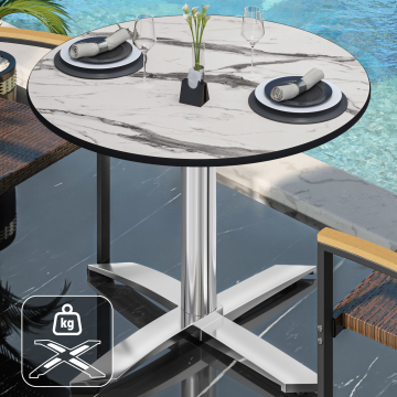 CPTG | Table Bistro | Ø:H 70 x 75 cm | Blanc Marbre / Aluminium | Poids supplémentaire