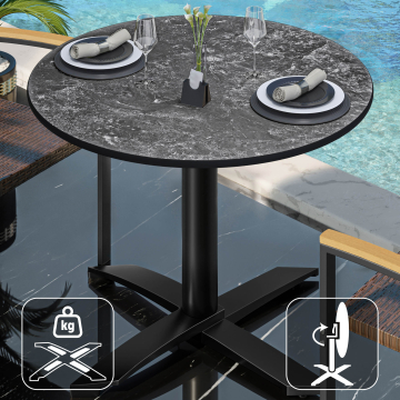 CPTG | Table Bistro | Ø:H 70 x 75 cm | Roche / Aluminium Noir | Pliable/ Poids supplémentaire