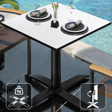 CPTG | Table Bistro | L:P:H 70 x 70 x 75 cm | Blanc / Aluminium Noir | Pliable/ Poids supplémentaire