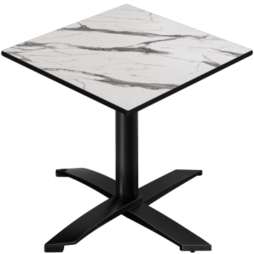 CPTG | Table Bistro | L:P:H 70 x 70 x 75 cm | Blanc Marbre / Aluminium Noir | Pliable/ Poids supplémentaire