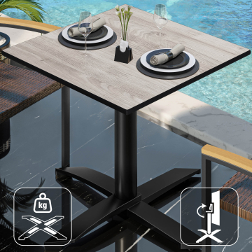 CPTG | Table Bistro | L:P:H 70 x 70 x 75 cm | Chêne blanc / Aluminium noir | Pliable/ Poids supplémentaire