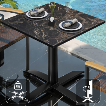 CPTG | Table Bistro | L:P:H 70 x 70 x 75 cm | Marbre cappuccino / Aluminium noir | Pliable/ Poids supplémentaire