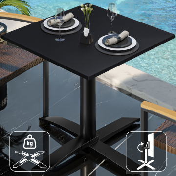 CPTG | Table Bistro | L:P:H 70 x 70 x 75 cm | Noir / Aluminium Noir | Pliable/ Poids supplémentaire