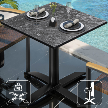 CPTG | Table Bistro | L:P:H 70 x 70 x 75 cm | Roche / Aluminium Noir | Pliable/ Poids supplémentaire