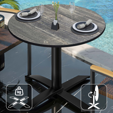 CPTG | Table de bistrot | Ø:H 60 x 75 cm | Pin rustique / Aluminium noir | Pliable/ Poids supplémentaire