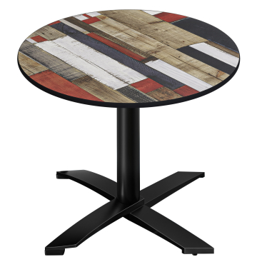 CPTG | Table de bistrot | Ø:H 60 x 75 cm | Vintage multicolore / Aluminium noir | Pliable/ Poids supplémentaire