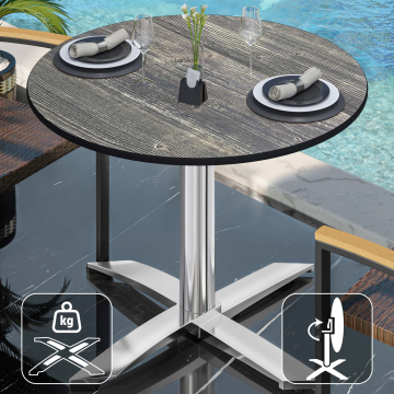 CPTG | Table de bistrot | Ø:H 70 x 75 cm | Pin rustique / Aluminium | Pliable/ Poids supplémentaire