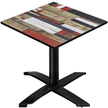 CPTG | Table de bistrot | L:P:H 70 x 70 x 75 cm | Vintage multicolore / Aluminium noir | Pliable/ Poids supplémentaire