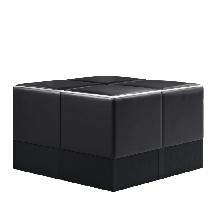 CUBO | Juego de puff cubo | Negro | Cuero