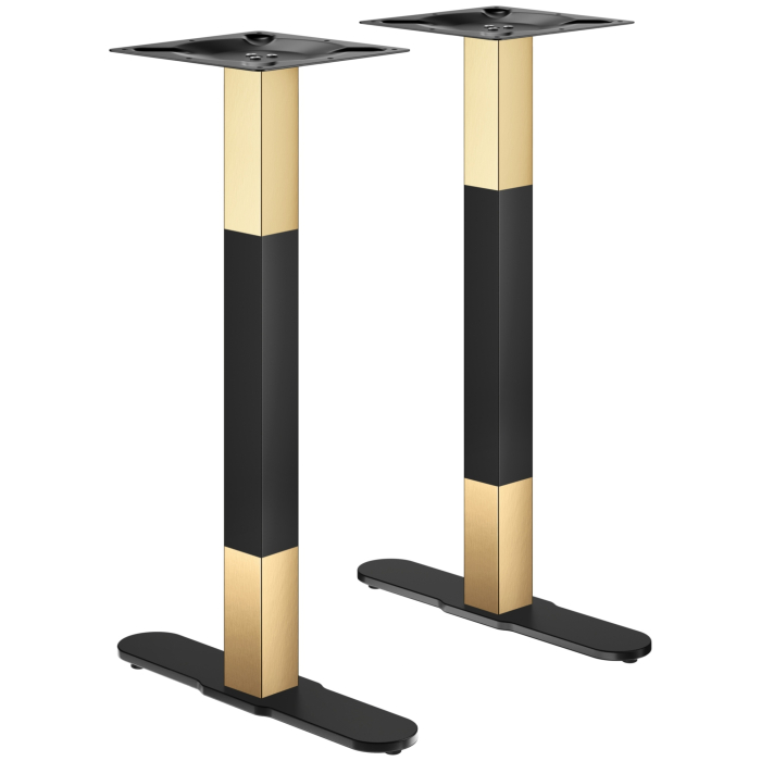 CURVED | Bistro Doppel Stehtischgestell | Gold/Schwarz | Höhe: 104 cm | Säule: 6 x 6 cm | Fuß: L 58 cm
