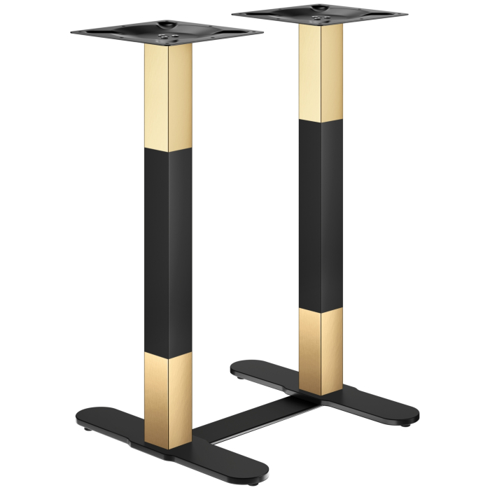 CURVED | Bistro Doppel Stehtischgestell | Gold/Schwarz | Höhe: 104 cm | Säule: 6 x 6 cm | Fuß: L 58 cm | + Verbinder