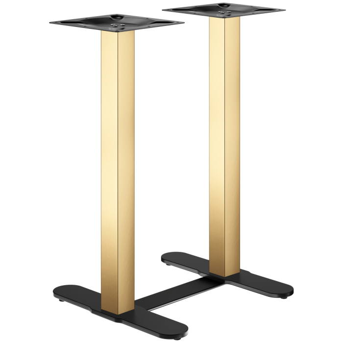 CURVED | Bistro Doppel Stehtischgestell | Gold/Schwarz | Höhe: 104 cm | Säule: 8 x 8 cm | Fuß: L 58 cm | + Verbinder