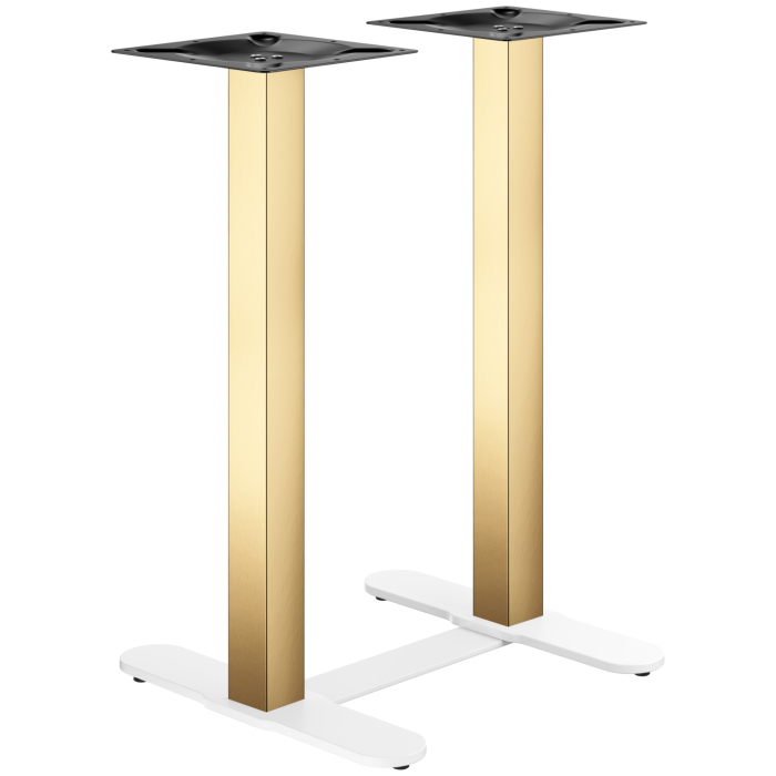CURVED | Bistro Doppel Stehtischgestell | Gold/Weiß | Höhe: 104 cm | Säule: 6 x 6 cm | Fuß: L 58 cm | + Verbinder