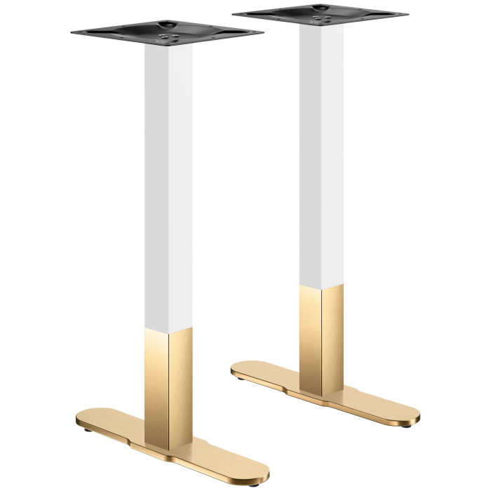 CURVED | Bistro Doppel Stehtischgestell | Gold/Weiß | Höhe: 104 cm | Säule: 8 x 8 cm | Fuß: L 58 cm