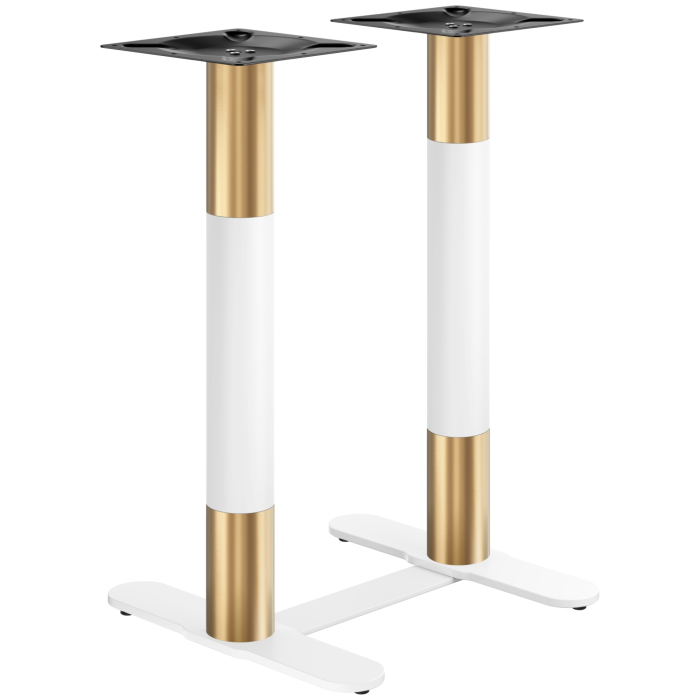 CURVED | Bistro Doppel Stehtischgestell | Gold/Weiß | Höhe: 104 cm | Säule: Ø 7,6 cm | Fuß: L 58 cm | + Verbinder