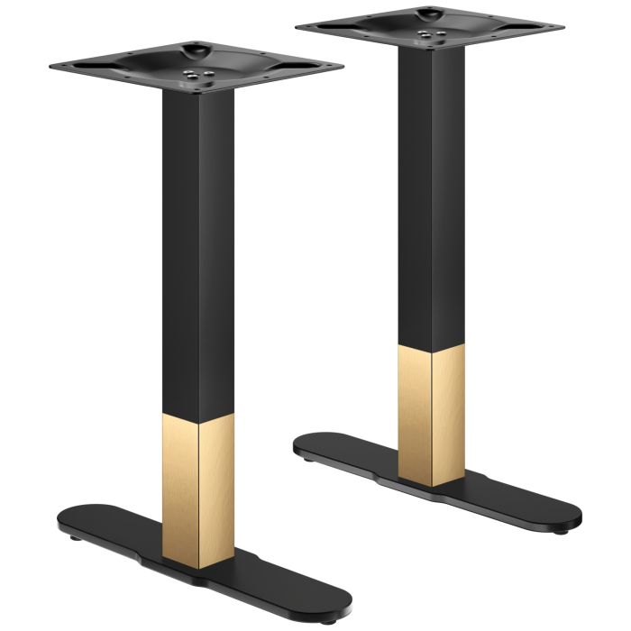 CURVED | Bistro Doppel Tischgestell | Gold/Schwarz | Höhe: 71 cm | Säule: 8 x 8 cm | Fuß: L 58 cm