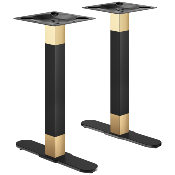 CURVED | Bistro Doppel Tischgestell | Gold/Schwarz | Höhe: 71 cm | Säule: 8 x 8 cm | Fuß: L 58 cm