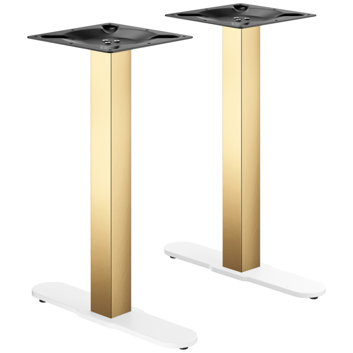 CURVED | Bistro Doppel Tischgestell | Gold/Weiß | Höhe: 71 cm | Säule: 8 x 8 cm | Fuß: L 58 cm