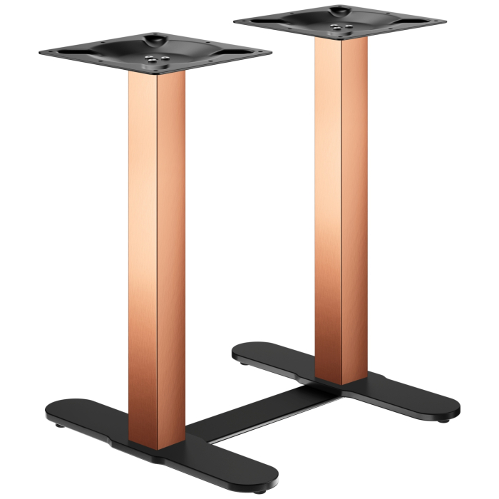 CURVED | Bistro Doppel Tischgestell | Kupfer/Schwarz | Höhe: 71 cm | Säule: 8 x 8 cm | Fuß: L 58 cm | + Verbinder