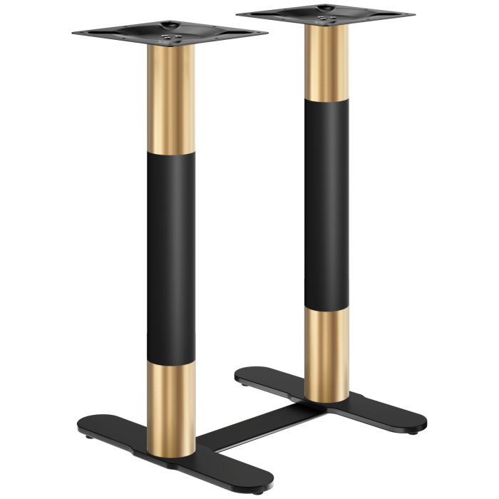 Forme incurvée | Piètement de table bistro | Piètement de table bistro double sur pied | Or/Noir | Hauteur : 104 cm | Hauteur du pied : 7,6 cm | Longueur de la base : 58 cm | + Connecteur