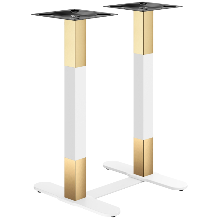 Curvo | Struttura per tavolo da bistrot | Struttura per tavolo doppio da bistrot | Oro/Bianco | Altezza: 104 cm | Colonna: 8 x 8 cm | Base: L 58 cm | + Connettore