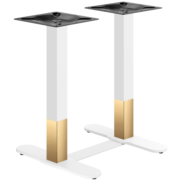 Curvado | Base de mesa Bistro | Base doble Bistro | Dorado/Blanco | Altura: 71 cm | Columna: 6 x 6 cm | Base: 58 cm de largo | + Conector
