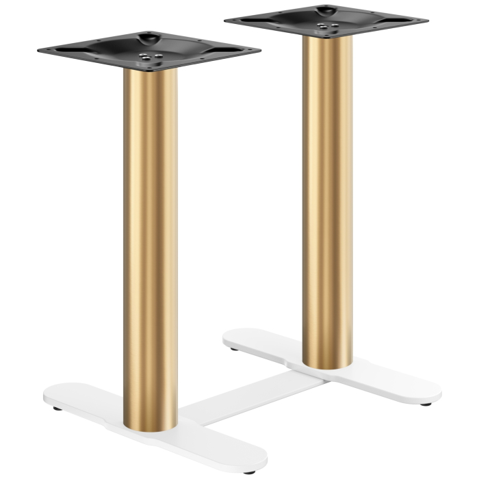 CURVED | Bistro Doppel Tischgestell | Gold/Weiß | Höhe: 71 cm | Säule: Ø 7,6 cm | Fuß: L 58 cm | + Verbinder