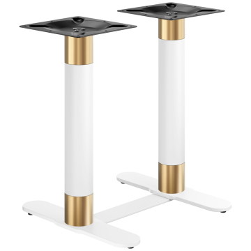 Pied de table bistro incurvé | Pied de table bistro double | Or/Blanc | Hauteur : 71 cm | Colonne :