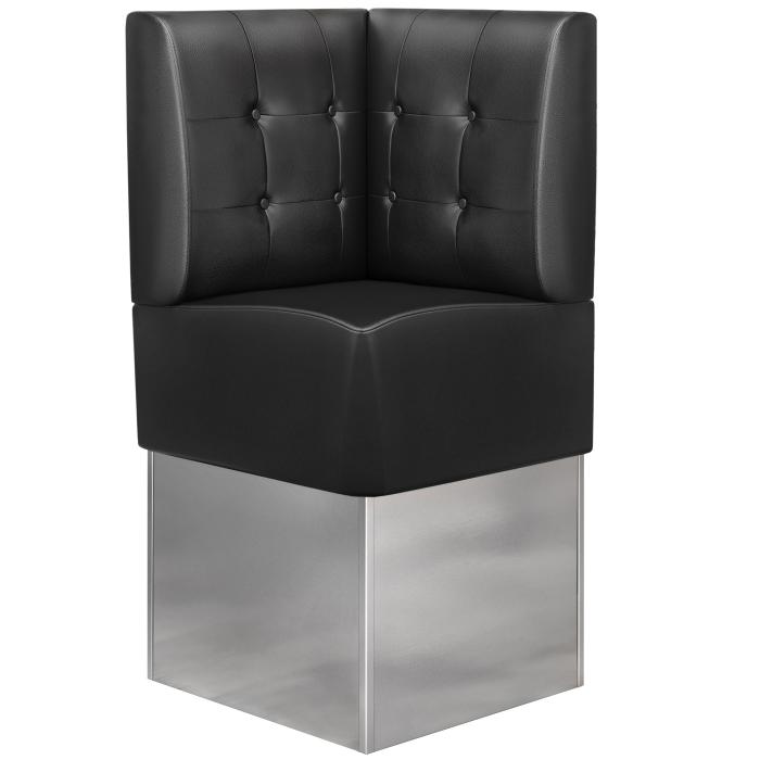 DALLAS | Hörnsoffa till restaurang | B:H 64 x 133 cm | Svart | Chesterfield-knapp | Läder
