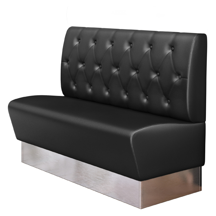 DALLAS | Banquette de restaurant | L x H 120 x 103 cm | Noir | Motif losanges Chesterfield | Cuir