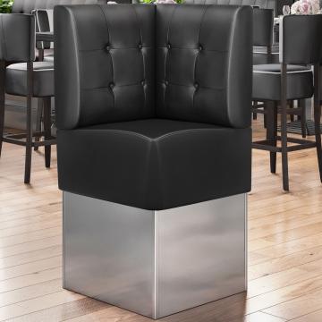DALLAS | Hörnsoffa till restaurang | B:H 64 x 133 cm | Svart | Chesterfield-knapp | Läder