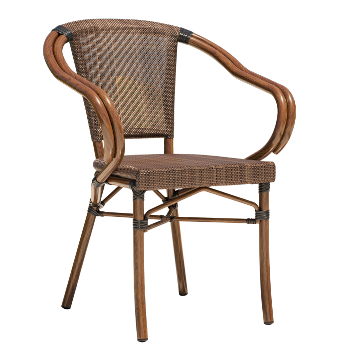 DELPHI | Bistro Textilen Stuhl | Grau-Braun | Bambus | Stapelbar