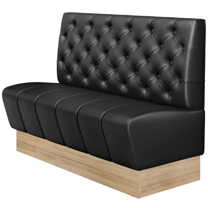 DENVER | Banco de gastro | B: H 100 x 103 cm | Negro | Chesterfield | Cuero | Asiento: Rayado | Zócalo: Roble