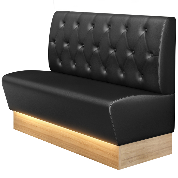 DENVER | Banco Gastro | B : H 120 x 103 cm | Negro | Diamante Chesterfield | Cuero | Listón: Roble | LED