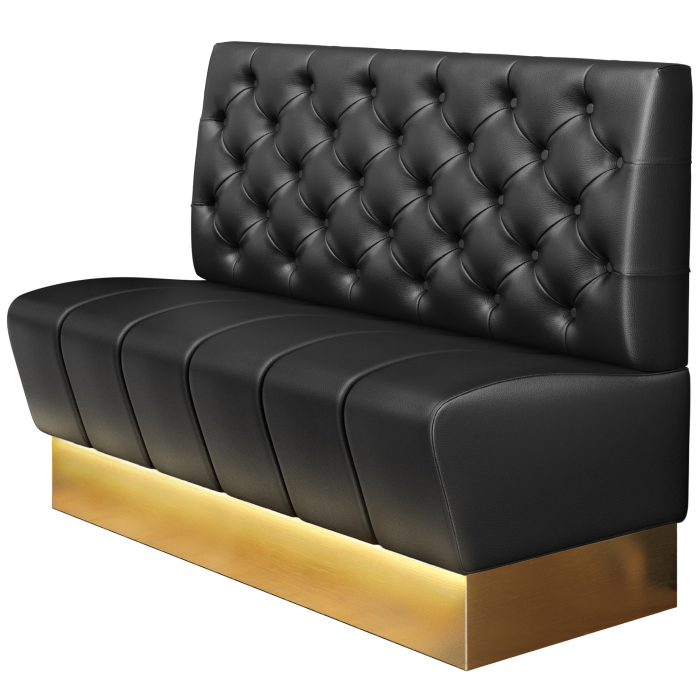 DENVER | Gastro Bænk | B: H 100 x 103 cm | Sort | Chesterfield | Læder | Siddesurface: Stribet | Fodliste: Guld | LED