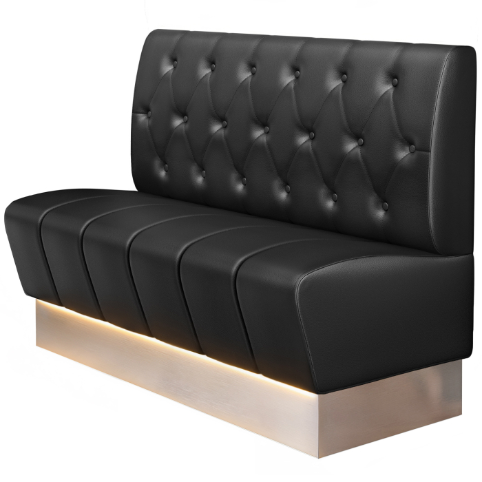 DENVER | Gastro Bänk | B : H 120 x 103 cm | Svart | Chesterfield Rute | Läder | Sittsyta: Randig | Fotlist: Rostfritt stål | LED