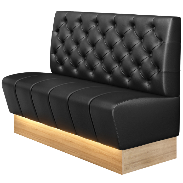 DENVER | Gastro Bänkkare | B : H 120 x 103 cm | Svart | Chesterfield | Läder | Sittyta: Randig | Fotlist: Ek | LED