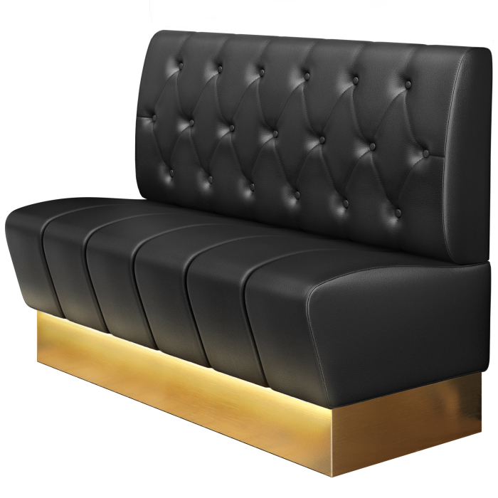 DENVER | Gastro-istuinpenkki | L : K 120 x 103 cm | Musta | Chesterfield-neliö | Nahka | Istuinosa: Raidallinen | Jalusta: Kulta | LED